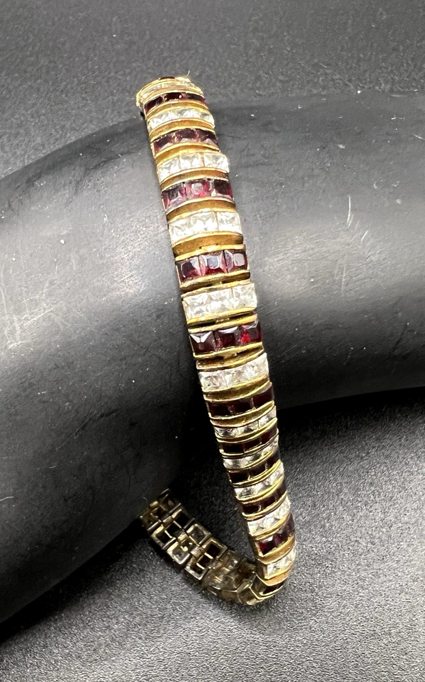 Designer DBJ Tennis Bracelet Sterling Silver Garnet CZ 925 Gold Vermeil 7"